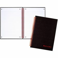 Black n' Red Wirebound Ruled Notebook - A5 - 70 Sheets - Wire Bound - 24 lb Basis Weight - A5 - 5 7/8" x 8 1/4" - White Paper - Red Binding - Black Cover - Perforated, Wipe-clean Cover, Laminated, Pocket - 1 Each