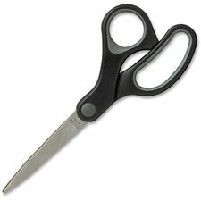 Sparco Straight Scissors w/Rubber Grip Handle - 7" Overall Length - Straight - Stainless Steel - Pointed Tip - Black, Gray - 1 Each