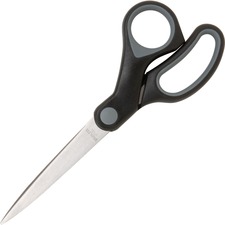 Sparco Straight Scissors w/Rubber Grip Handle - 8" Overall Length - Straight - Stainless Steel - Black, Gray - 1 Each