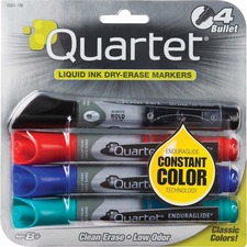 Quartet® EnduraGlide® Dry-Erase Markers, Bullet Tip, Assorted Colors, 4 Pack - Bullet Marker Point Style - Red, Green, Black, Blue - 4 / Set