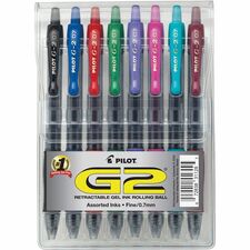 Pilot G2 Retractable Gel Ink Rollerball Pens - Fine Pen Point - 0.7 mm Pen Point Size - Refillable - Retractable - Assorted Gel-based Ink - 8 / Pack