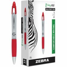 Zebra Pen Z-grip Max Retractable Ballpoint Pens - Medium Pen Point - 1 mm Pen Point Size - Retractable - Red - Gray Barrel - 1 Dozen
