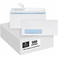 Quality Park No. 10 Window Security Tinted Envelopes with a Self-Seal Closure - Single Window - #10 - 4 1/8" Width x 9 1/2" Length - 24 lb - Self-sealing - Wove - 500 / Box - White