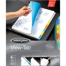 Wilson Jones View-Tab 8-Tab Transparent Dividers - 8 Print-on Tab(s) - 8 Tab(s)/Set - Transparent Polypropylene Divider - Multicolor Paper, Transparent Tab(s) - Durable, Reusable - 8 / Set