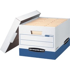 Bankers Box R-Kive File Storage Box - Internal Dimensions: 12" Width x 15" Depth x 10" Height - External Dimensions: 12.8" Width x 16.5" Depth x 10.4" Height - Media Size Supported: Letter, Legal - Lift-off Closure - Heavy Duty - Stackable - White, Blue - For File - Recycled - 12 / Carton