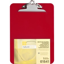 Nature Saver Recycled Plastic Clipboards - 1" Clip Capacity - 8 1/2" x 12" - Heavy Duty - Plastic - Red - 1 Each