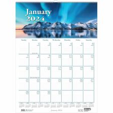 House of Doolittle Earthscapes Scenic Wall Calendars - Julian Dates - Monthly - 1 Year - January 2024 - December 2024 - 1 Month Single Page Layout - 12" x 16 1/2" Sheet Size - 2" x 1.63" Block - Wire Bound - White - Paper - Reference Calendar, Hanging Loop - 1 Each