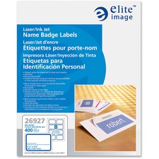 Elite Image Laser/Inkjet Name Badge Labels - 2 21/64" Width x 3 3/8" Length - Rectangle - Laser, Inkjet - White, Blue - 8 / Sheet - 400 / Box