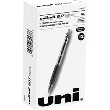 uni-ball 207 Retractable Gel Needle Point - Medium Pen Point - 0.7 mm Pen Point Size - Needle Pen Point Style - Retractable - Black - Black Barrel - 1 Each