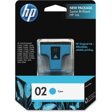 HP 02 Original Ink Cartridge - Single Pack - Inkjet - Standard Yield - 400 Pages - Cyan - 1 Each