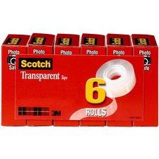 Scotch Transparent Tap - 3/4"W - 36 yd Length x 0.75" Width - 1" Core - Stain Resistant, Moisture Resistant, Long Lasting - For Wrapping, Sealing, Mending, Label Protection - 6 / Pack - Clear