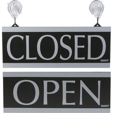 Headline Century Series Open /Closed Sign - 1 Each - Open/Closed Print/Message - 13" (330.20 mm) Width x 5" (127 mm) Height - Rectangular Shape - Silver Print/Message Color - Both Sides Display - Black