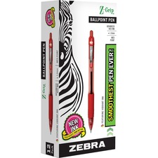 Zebra Z-Grip Retractable Ballpoint Pens - Medium Pen Point - 1 mm Pen Point Size - Retractable - Red - Clear, Red Barrel - 12 / Dozen