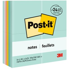 Post-it® Notes Value Pack - Beachside Café Color Collection - 2400 - 3" x 3" - Square - Unruled - Fresh Mint, Aqua Splash, Sunnyside, Papaya Fizz, Guava - Paper - Repositionable, Self-adhesive - 2400 / Pack