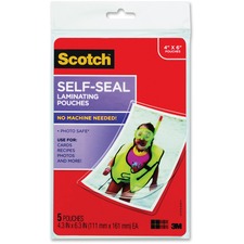 Scotch Self-sealing Photo Laminating Sheets - Laminating Pouch/Sheet Size: 4.30" Width x 6.30" Length x 9.50 mil Thickness - Thick Gloss - for Photo, Document, Lists, Card, Recipe, Artwork - Acid-free, Photo-safe, Double Sided, Self-sealing - Clear - 5 / Pack