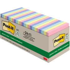 Post-it® Greener Notes Cabinet Pack - Sweet Sprinkles Color Collection - 1800 x Assorted - 3" x 3" - Square - 75 Sheets per Pad - Unruled - Positively Pink, Canary Yellow, Fresh Mint, Moonstone - Paper - Repositionable, Self-adhesive - 24 / Pack