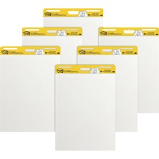 Post-it® Self-Stick Easel Pad Value Pack - 30 Sheets - Plain - Stapled - 18.50 lb Basis Weight - 25" x 30" - White Paper - Repositionable, Self-adhesive, Bleed-free, Back Board, Resist Bleed-through, Removable, Sturdy Back, Cardboard Back - 6 / Carton
