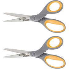Westcott High Performance Titanium Bonded Scissors - 8" Overall Length - Straight-left/right - Titanium - Pointed Tip - Gray - 2 / Pack