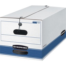 Bankers Box STOR/FILE File Storage Box - Internal Dimensions: 12" Width x 24" Depth x 10" Height - External Dimensions: 12.3" Width x 24.1" Depth x 10.8" Height - 500 lb - Media Size Supported: Letter - String/Button Tie Closure - Medium Duty - Stackable - White, Blue - For File - Recycled - 4 / Carton