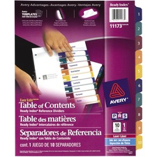 AveryÂ® Easy Edit Index Divider - 10 Tab(s) - 1 Tab(s)/Set - Multicolor Tab(s) - 1 / Set
