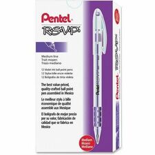 Pentel R.S.V.P. Ballpoint Stick Pens - Medium Pen Point - 1 mm Pen Point Size - Refillable - Violet - Clear Barrel - 1 Dozen