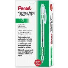 Pentel R.S.V.P. Ballpoint Stick Pens - Medium Pen Point - 1 mm Pen Point Size - Refillable - Green - Clear Barrel