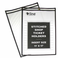 C-Line Stitched Vinyl Shop Ticket Holders - Support 11" (279.40 mm) x 17" (431.80 mm) Media - Vinyl - 25 / Box - Black, Clear - Sturdy