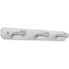 Safco Nail Head Coat Hook - 3 Hooks - 13.61 kg Capacity - 1" (25.40 mm) Size - for Garment - Aluminum - Silver - 1 Each