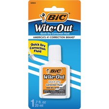 BIC Quick Dry Correction Fluid, White, 1 Pack - Foam Brush Applicator - 20 mL - White - Quick Drying, Spill Resistant - 1 / Pack