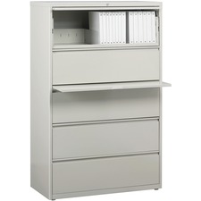 Lorell Lateral File - 5-Drawer - 36" x 18.6" x 67.7" - 5 x Drawer(s) for File - Legal, Letter, A4 - Lateral - Rust Proof, Leveling Glide, Interlocking, Ball-bearing Suspension, Label Holder - Light Gray - Baked Enamel - Steel - Recycled