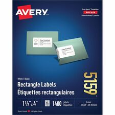 Avery® Mailing Label - 4" Width x 1 1/2" Length - Rectangle - Laser - 1400 / Box - Smudge Resistant, Jam-free
