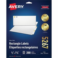 Avery White Rectangle Labels with Sure Feed&trade; Technology,Easy Peel, " x 1" , for Laser and Inkjet Printers - 1/2" Height x 1 3/4" Width - Permanent Adhesive - Rectangle - Laser - White - Paper - 80 / Sheet - 25 Total Sheets - 2000 Total Label(s) - 2000 / Pack