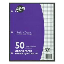 Hilroy 4:1" Two-Sided Quad Ruled Filler Paper - 10 7/8" x 8 3/8" - White Paper - Heavyweight, Hole-punched - 50 / Pack