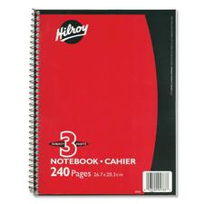 Hilroy Coil Three Subject Notebook - 240 Sheets - Wire Bound - 0.28" Ruled - Ruled Margin - 8" x 10 1/2" - Subject - 1 Each