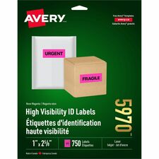 Avery® Neon Address Labels with Sure Feed(TM) for Laser Printers, 1" x 2 5/8" , 750 Pink Labels (5970) - 1" Height x 2 5/8" Width - Permanent Adhesive - Rectangle - Laser - Neon Pink - Paper - 30 / Sheet - 25 Total Sheets - 750 Total Label(s) - 750 / Pack