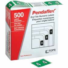 Pendaflex Numeric End Tab Filing Labels - "Number" - 1 1/4" x 15/16" Length - Rectangle - Light Green - 500 / Box - Self-adhesive