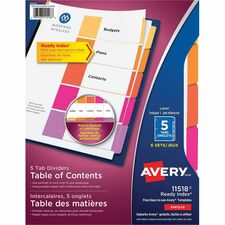 Avery® Ready Index Unprinted Tab - 5 Blank Tab(s) - Multicolor Tab(s) - Recycled - Insertable - 6 / Pack