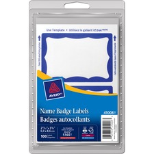 AveryÂ® Name Badge Label - "Hello My Name Is"3" Width x 2 1/4" Length - Removable Adhesive - Rectangle - Laser, Inkjet - Blue - 100 / Pack - Self-adhesive