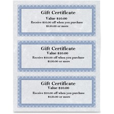 First Base Regent Gift Certificate - 24 lb Basis Weight - 8.50" x 3.50" - Laser, Inkjet Compatible - Blue, Silver - 25 / Pack