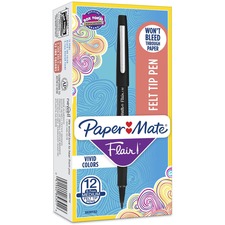 Paper Mate Flair Point Guard Felt Tip Marker Pens - Medium Pen Point - Black Water Based Ink - Black Barrel - 1 Dozen