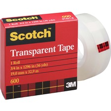 3M Scotch Glossy Transparent Tape - 36 yd (32.9 m) Length x 0.75" (19 mm) Width - 1" Core - Long Lasting - For Mending, Sealing, Wrapping - 1 Each