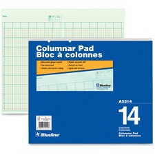 Blueline Columnar Pad - 50 Sheet(s) - Gummed - 16 1/2" (41.9 cm) x 14" (35.6 cm) Sheet Size - 2 x Holes - 14 Columns per Sheet - Green Sheet(s) - Blue Cover - Recycled - 1 Each