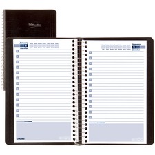 Blueline Undated Daily Planners - Daily - 1 Year - January till December - 8:00 AM to 9:00 PM - Hourly - 5" x 8" Sheet Size - Spiral Bound - Black - Bilingual, Phone Directory, Address Directory, Notes Area - 1 Each