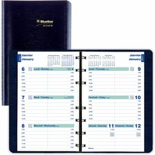 Blueline Blueline Weekly Planner - Weekly - January 2024 - December 2024 - 7:00 AM to 6:00 PM - Hourly - 5" x 8" Sheet Size - Twin Wire - Navy Blue - Bilingual, Appointment Schedule, Reference Calendar, Address Directory, Phone Directory, Index Sheet, Tab