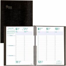 Blueline Blueline 13-Month Weekly Planner - Julian Dates - Weekly - December 2023 - December 2024 - 7:00 AM to 8:30 PM - Half-hourly - 1 Week Double Page Layout - 7 5/8" x 10 1/4" Sheet Size - Twin Wire - Black CoverLaminated, Pocket, Hard Cover, Appointm