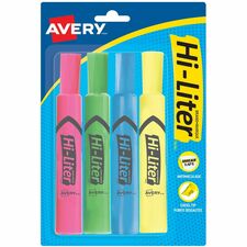 Avery® Desk Style HI-LITER®, Assorted Colours, 4/pk - Chisel Marker Point Style - Yellow, Pink, Orange, Green - 4 / Set