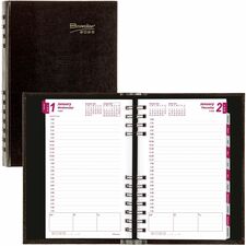 Brownline CoilPro&trade; Daily Planner - Daily - January 2024 - December 2024 - 7:00 AM to 7:30 PM - Half-hourly - 1 Day Single Page Layout - Twin Wire - Black - 8" Height x 5" Width - Notepad, Reminder Section, Reference Calendar, Phone Directory, A