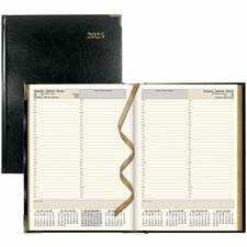 Brownline Executive Daily Appointment Book - Daily - January 2018 till December 2018 - 7:00 AM to 10:45 PM - 1 Day Single Page Layout - 10.88" (276.23 mm) x 7.63" (193.68 mm) - Sewn - Black - Leather - Trilingual, Notepad, Address Directory, Phone Direct