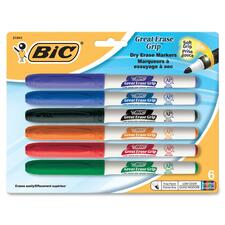 BIC Valleda Grip/Great Erase Whiteboard Marker - Fine Marker Point - Black, Blue, Red, Green Alcohol Based Ink - 6 / Pack