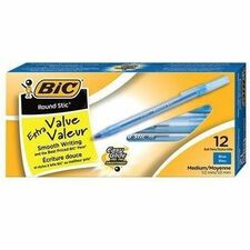 BIC Round Stic Extra Life Blue Ballpoint Pens, Medium Point (1.0 mm), 12-Count Pack of Bulk Pens, Flexible Round Barrel for Writing Comfort, No. 1 Selling Ballpoint Pens - Medium Pen Point - 1 mm Pen Point Size - Blue - Translucent Barrel - 12 / Box